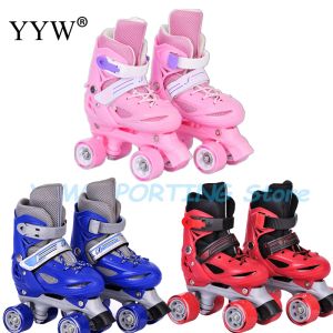 Shoes Girls Boy Kids Child Adjustable Quad Roller Skates Shoes Sliding Sneakers 4 Wheels 2 Row Line Outdoor Skates Shoes For Beginner