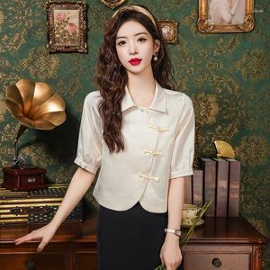 Women's Blouses 2024 Spring/Summer Fashion Versatile Chinese Style 50/4 Sleeve Shirt Design Sense Retro Pan Button Short Top Trend