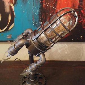 Night Lights Vintage Rocket Ship Lamp Steampunk Industrial Desk Decoractive Bedside Table Light For Bar Bedroom Decor