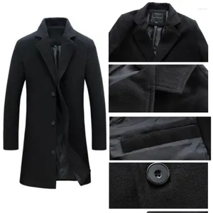 Herrgravrockar Autumn Winter Casual Overcoat Single Breasted Lapel Long Coat Jacket Woolen Solid Color Fashion Plus Size