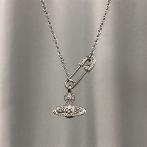 Designer Lin Zhou Pin Full Diamond Saturn Chain Necklace Women's Shining Full Diamond Pin Stacked Chain Collar chain