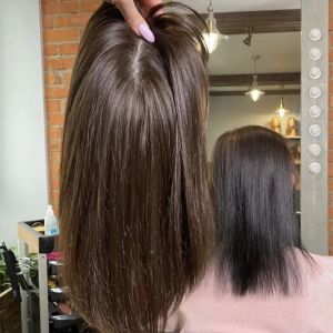 Toppers respirável base de seda completa marrom topper peruca topo da cabeça peruca de cabelo natural topping extensão de cabelo cobrindo perda de cabelo