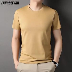 Toppklass 2,5% Mulberry Silk Summer Brand Tops Crewneck Tshirt Men Plain T-shirt Kort ärm Casual Fashion Mens Clothing 240309