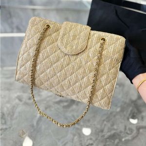 Designer Bag Straw Flap Shoulder Bag Shopper Tote CC Bags Handbag Beach Classic Vintage Medium Single Woven Design Gold Tone Chain Twis WFXS