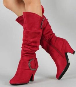 Сапоги Большой размер 43 Новые коленные ботинки Женщины осенние фальшивые замшевые модные каблуки женская обувь зимняя горячая распродажа M441