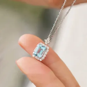 Catene 2024 Collana quadrata con zirconi blu chiaro Accessori da sposa per fidanzamento da donna Ciondoli brillanti Gioielli di moda