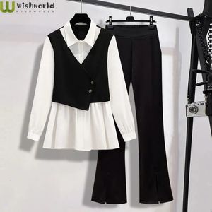 Fashion Womens Set 2023 Wiosna i sezon jesienny Koreańska wersja splicowana Slim Shirt High talia Spodnie Dwuczęściowe 240315