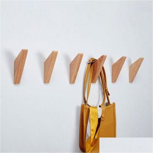 Hooks Rails Natural Wood Clothes Hanger Coat Scarf Hat Mounted Holder Rack Truy Chain Home Entrance Decorative Storage Drop Deli Otdun