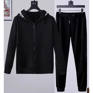 Herrspårsperioder Hoodie Set Autumn Winter Classical Luxury Zipper Rhinestone Cardigan Brand Pants High Quality Casual Two Piece