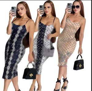 24GGSS Summer womens casual Sling vest dress printed brandGG Fashionable Sleeveless Stretch Strap Split Dress Skirts