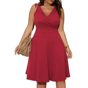 Casual Dresses Plus Size Women's Bodycon V Neck Long Solid Color Slim Fit Swing Cocktail Dress Beach 5xl