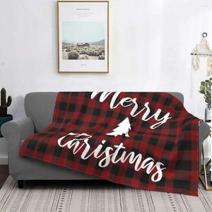 Blankets Red Plaid Letter Merry Christmas Knitted Blanket Velvet Nordic Retro Year Super Warm Throw For Bed Rug
