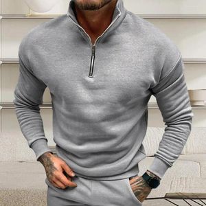 Men's Hoodies 1Pc Soft Men Fall Winter Top Stand Collar Neck Protection Warm Pullover Elastic Cuff Slim Fit Simple Style Zipper