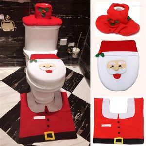 Carpets 3pcs/set Christmas Happy Santa Toilet Mat Foot Pad Seat Cover Cap Decorations And Rug Xmas Bathroom Set