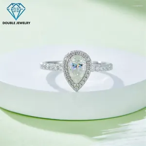 حلقات الكتلة مزدوجة المجوهرات الكمثرى خاتم الماس Moissanite لامرأة الزفاف الفرقة الذكرى السنوية S925 هدية الفضة الاسترليني