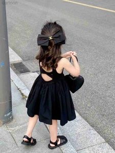 Abiti da ragazza 2023 Abito da spiaggia nero per ragazza in stile coreano, abito casual per bambini da 1 a 6 anni 24323