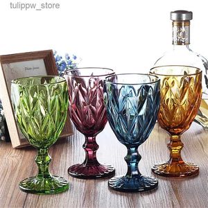 Vingglasögon 4st/Set Multicolor Carved Röd vinglas Retro präglade Whisky Cups Wedding Party Champagne Flutes Bar Restaurang Drinkware L240323