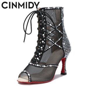 Boots Cinmidy New Women's Fashion Party Dance Boots Sexy Stilettos High Heels Latin Dance Shoes Ballroom Dancing Shoes Black