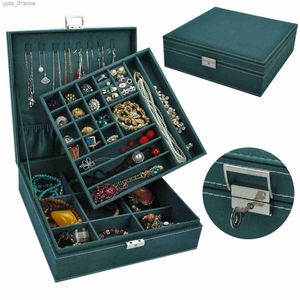 Jewelry Boxes Smart Organizer 2-Layer Jewery PU Box with lock for Woman Girl Wife for Earrings s Rings es L240323