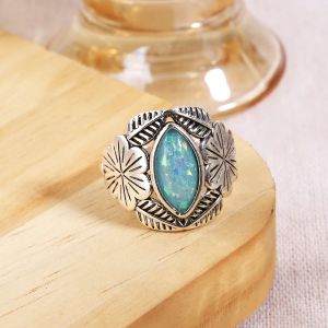 Europe and America Woman Fashion Vintage Bohemian Jewelry Natural Opal Carved 14K Gold Ring Engagement Party Wedding