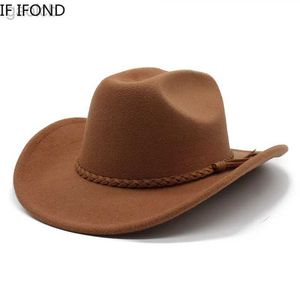 Breda brimhattar hink hattar 2022 Vintage Western Mens Cowboy Hat 8cm Wide Brim Gentleman Jazz Hat Panama Cowboy Girl Cloche Church Sombrero Hombre Hat 24323