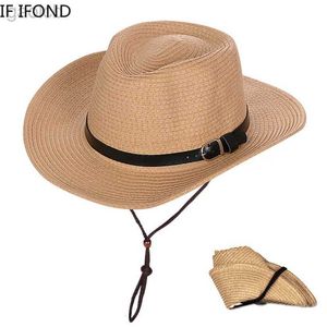 Szerokie brzegowe czapki wiadra kapelusze nowe letnie czapki panamie czapki męskie słomki kapelusze dżinsowe czapki słoneczne kapelusze składane zachodnie szerokie krzywa Brim 24323