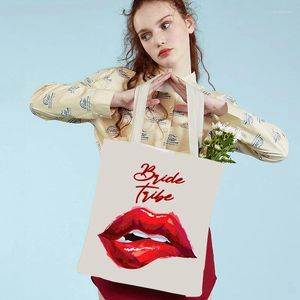 Borse per la spesa Tribù della sposa Borse da donna Labbra sexy Borsa da supermercato Borsa da matrimonio grande in tela Addio al nubilato riutilizzabile Lady