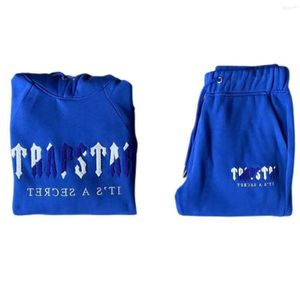 2024 Tute da uomo Trapstar Man Set Tuta con cappuccio decodificata in ciniglia Luminoso abbagliante Blu Bianco Trapstar Jacke Schwarz Abito da donna ricamato hi55