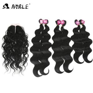 Weave Noble Synthetic Hair 1620 Inch 7pieces Black Blonde Weaving Body Wave Hair 6 Bunds med stängningspets för svarta kvinnor
