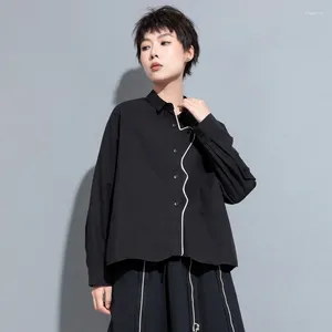 Women's Blouses Long Sleeve Irregular Black Shirt Men Women Japan Style Streetwear Hip Hop Loose Casual Tops Spring Autumn 6096