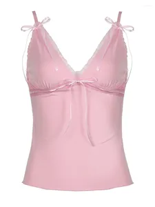 Kadın Tankları Kadın Y2K Dantel Cami Üst Spagetti Kayışı Düşük Kesim Sırtsız Korse Mahsul Seksi Sheer Frill Camisole Yelek Tops 2024 Yaz