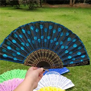 Decorative Figurines Folding Fan Chinese Style Woman Dance Hand Held Plastic Cloth Spanish Culture Flower Pattern Party Wedding Decoration