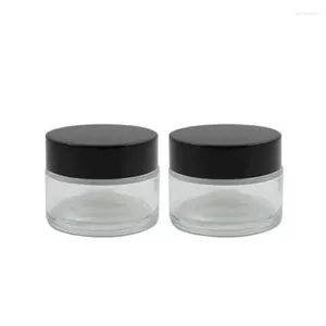 収納ボトル15pcs透明ガラスジャー空の容器光沢のある黒い蓋補充可能なボトル化粧品アイクリームポット5g 10g 15g 20g 30g
