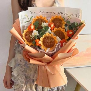 Fiori decorativi Girasoli Regalo per la festa dell'insegnante all'uncinetto Artificiale con borsa regalo Bouquet per maglieria Decorazione per matrimonio della mamma