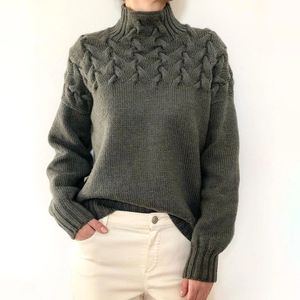 Maglione lavorato a maglia a trecce da donna Autunno Inverno Caldo dolcevita sottile Femminile Elegante piega manica lunga maglione oversize pullover 2312292