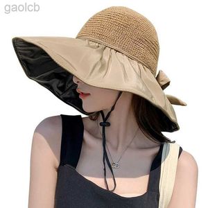 Wide Brim Hats Bucket Hats Summer sun hat womens long silk woven anti tassel sun visor hat large brown sea cucumber black rubber breathable bucket hat 24323