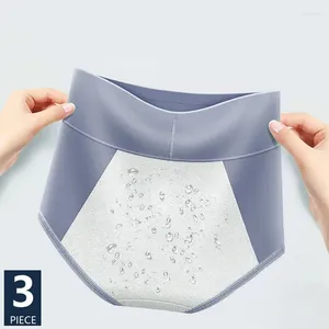 Calcinha feminina 3 pçs/set cintura alta à prova de vazamento menstrual mulheres ampliar calças período fisiológico roupa interior algodão plus size feminino briefs