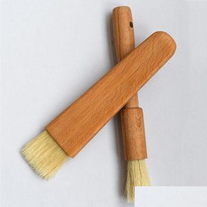 Bbq Tools Accessories Household Wooden Oil Brushes Wood Handle Grill Pastry Butter Honey Sauce Basting Bristle Round Flat Brush Baking Otcax