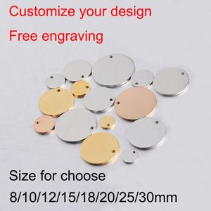 20pcs Custom Stainless Steel Pendant Charms Free Laser Engrave Your Design Bracelet Charms Necklace Pendant Round Charm 240315