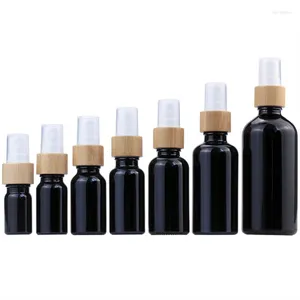 収納ボトル竹のドロッパーキャップ5ml 15 ml 30 50 50 Black Green Blue Amber Frosted Glass Bottle with Fine Mist Sprayer Pump Lid