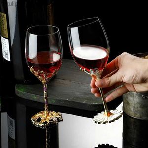 Wine Glasses European Style Iris Enamel Transparent Red Wine Glass Crystal Glass Metal Pole Goblet Wine Glass Lead-Free Champagne Glasses L240323