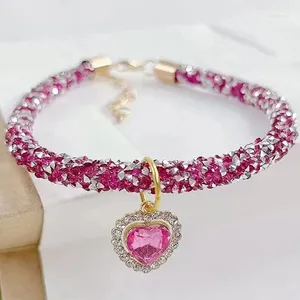 Hundehalsbänder Bling Kristall Katzenhalsband Herz Edelstein Anhänger Party Reflektierende Strass Halskette Verstellbare Katzen Welpen Chihuahua Haustierzubehör