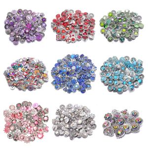 Karışık Renkli Rhinestone Çiçeği 18mm Metal Snap Düğmeleri Uygun Diy Snap Düğmesi Bilezik Kolye Takı