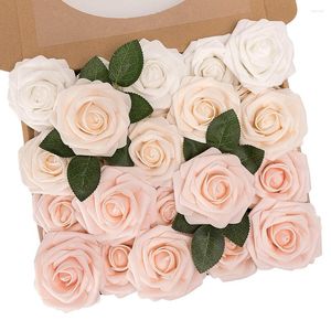 Dekoratif çiçekler yapay gül allık pembe güller gerçek dokunmatik köpük toplu ile gövdeli düğün buketleri centerpieces