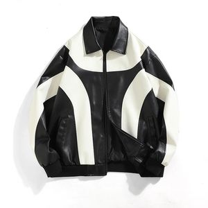 Hip Hop Mens Faux skórzana kurtka Wyściełana Windbreaker Motorcycle Bomber Bomber Płaszcz 240417