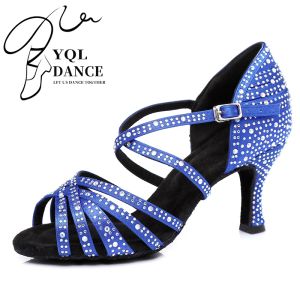 Boots Woman Rhinestone Latin Dance Shoes for Women Blue Bachata Salsa Dancing Shoesfor Fest Girls Soft Botoom Pratice Latino Shoes