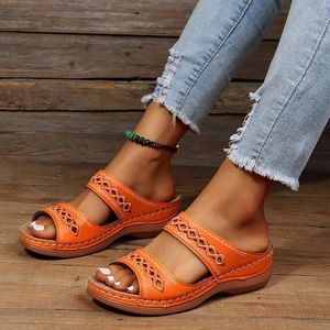 Slippers Hollow Out Open Toe Women Wedges Solid Color Soft Bottom Shoes Breathable Casual Outdoor Beach For Summer Hot With Box
