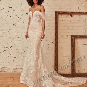 Viktoria Modern Mermaid Wedding Suknie dla kobiety narzeczonej na ramię tiulowe aplikacje Vestidos de novia wykonane na zamówienie 240313