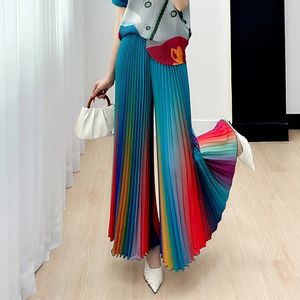Womens Springsummer Gradient Pleated Loose and Versatile Wide Leg Flare Pants Fashion Autumn Street Style Rainbow Pants 240311