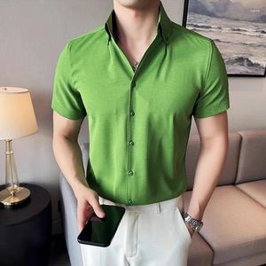 Camicie casual da uomo manica corta con scollo a V verde per uomo business slim fit camicia elegante solida festa prom abbigliamento alla moda 4XL